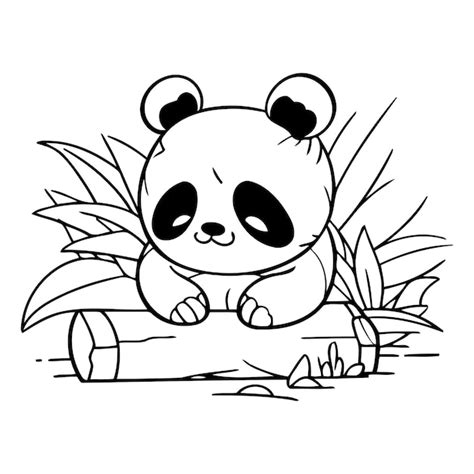 Un panda mignon assis sur une bûche dans la jungle Illustration