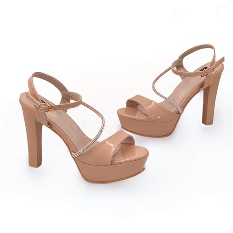 TC Nude Ankle Strap High Heels With Rhinestone Detail Inches Nude