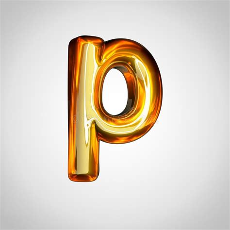 Golden Letter P Lowercase With Fire Reflection Isolated On White