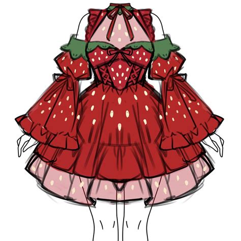 Strawberry Bonbon Dress By Nyahallo 🍓 Whimsical Fashion Dress Design Sketches Fashion Design