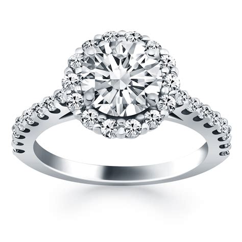 Cathedral Engagement Ring Mounting With Micro Prong Diamond Halo In 14k