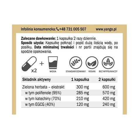 Yango Zielona Herbata 95 Polifenoli Katechiny EGCG 90 Kaps