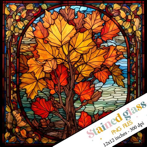 Fall Autumn Tree Stained Glass Fall Tree Sublimation Digital Design