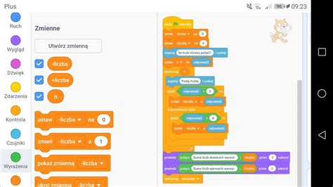 2 Utwórz w języku Scratch program obliczający oddzielnie sumę liczb