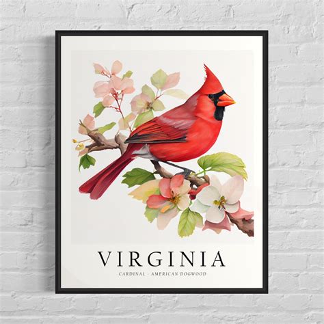 Virginia State Bird Art Print, Virginia State Flower, Virginia Wall Art ...