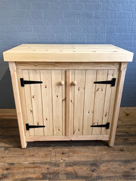 Rustic Freestanding Kitchen Cupboard With Chunky Pine Top Handmade