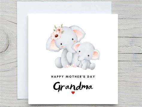 Birthday Card Love Card Grandma Elephant Mothers Day Card Mothers