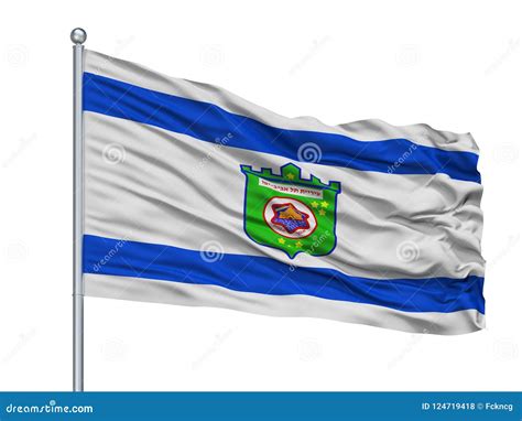 Tel Aviv City Flag on Flagpole, Israel, Isolated on White Background ...