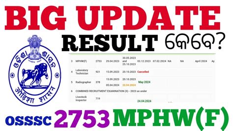 RESULT କବ ଆସଗଲ BIG UPDATE FOR 2753 OSSSC MPHW F POST YouTube