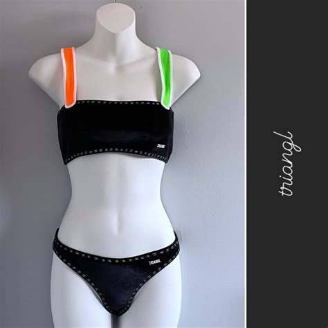 Traingl Velvet Scuba Neon Bikini Set Black Small Gem