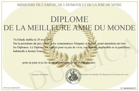 Diplome De La Meilleure Amie Du Monde