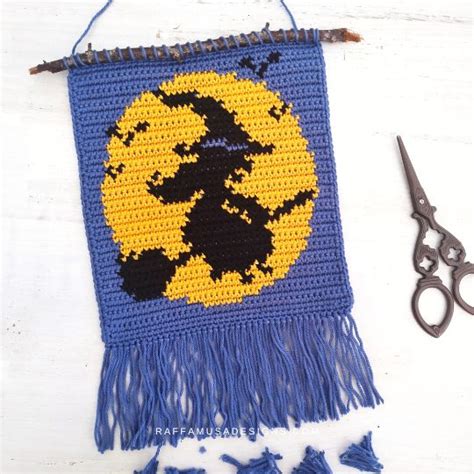 Flying Witch Wall Hanging Free Tapestry Crochet Pattern