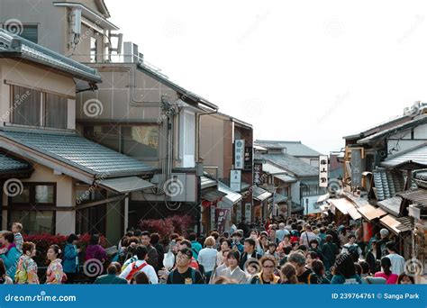 Crowded Tourist On Shopping Street Matsubara Dori Full Of Shops And