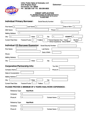 Fillable Online Utilitytrailer Individual Primary Borrower Utility