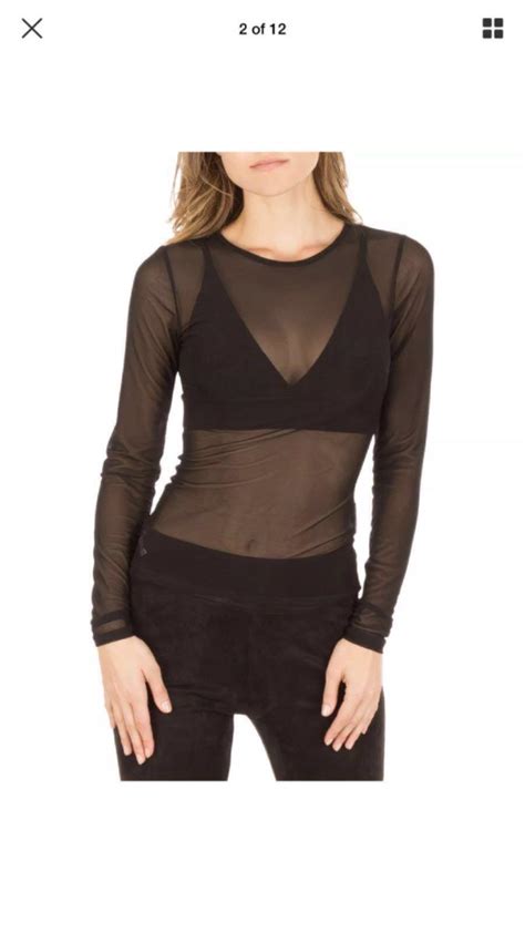 Women Mesh Top Sheer Mesh Tshirt Long Sleeve See Through Round Neck