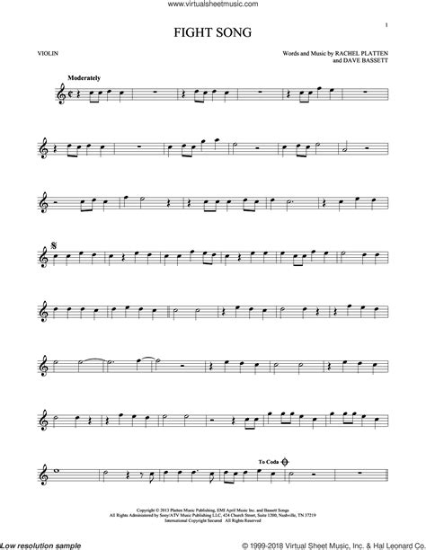 Fight Song sheet music for violin solo (PDF-interactive)