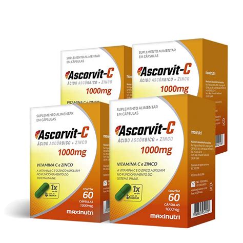 Kit Unidades Ascorvit C Mg Vitamina C Zinco Capsulas Loja