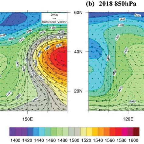 Spatial Patterns Of Mean Geopotential Height Shaded M And Wind