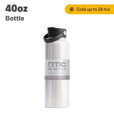 Rtic 40 Oz Stainless Steel Insulated Bottle Wide Mouth Multi Use Lid