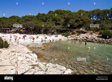 People Bathing Cala Barca Beach Santanyi District East Coast