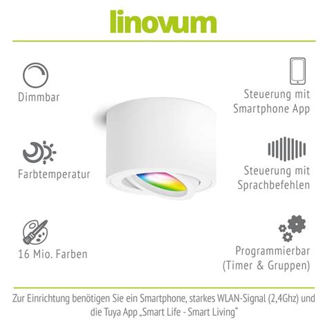 4er Set Aufbaustrahler SMOL schwenkbar weiß rund mit Smarthome RGB