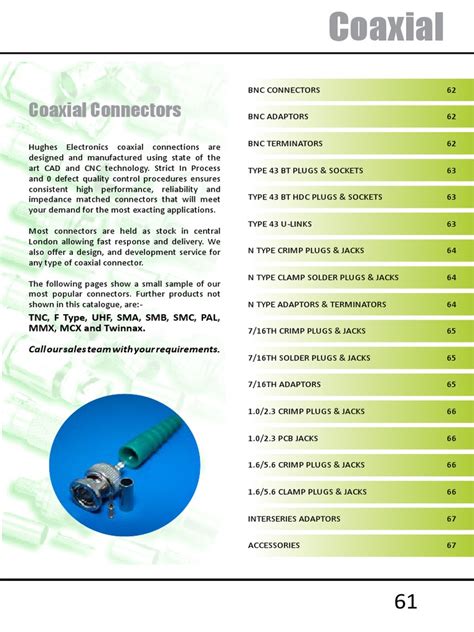 hughes electronics  catalogue coaxial connectors section