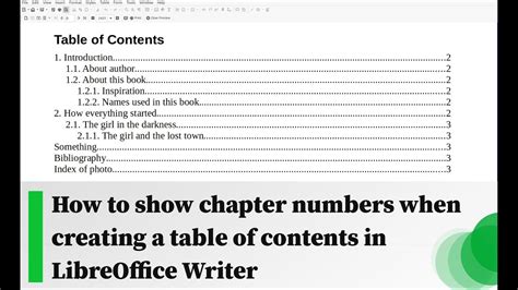 How To Show Chapter Numbers When Creating A Table Of Contents In Libreoffice Writer Youtube