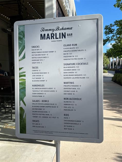 Menu At Tommy Bahama Marlin Bar Store Dania Beach