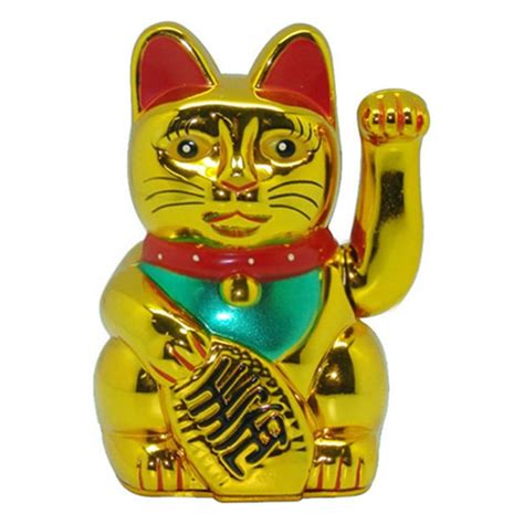 Chinese Lucky Waving Cat Beckoning Maneki Neko Gold Wealth Fortune Feng