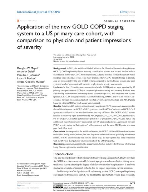 (PDF) Application of the new GOLD COPD staging system to a US primary care cohort, with ...