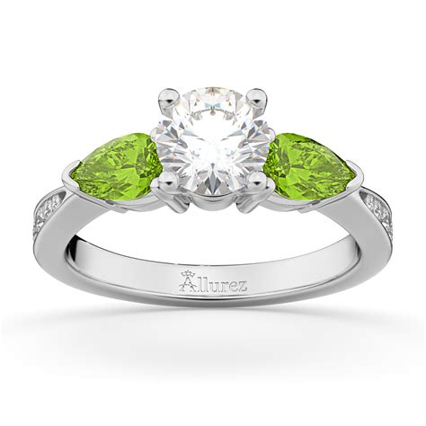 Round Diamond Pear Peridot Engagement Ring K White Gold Ct Az