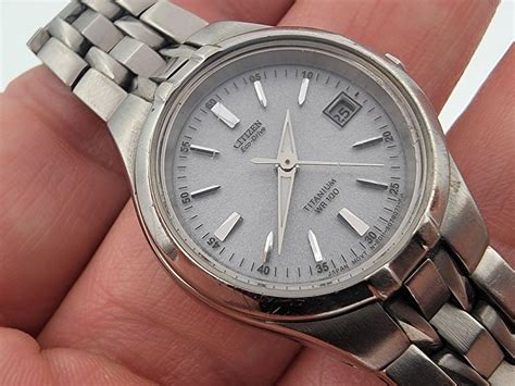 Womens Citizen Eco Drive Titanium Wr 100 Date E011 505067 Hst Gray Dial 26 Mm Croadco Watches