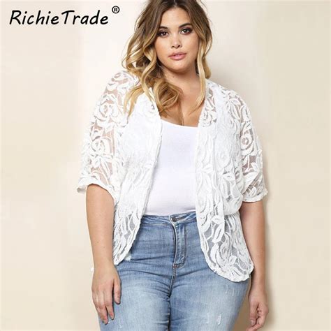 Richietrade Solid White Lace Women Jackets Cardigans Short Sleeve Slim