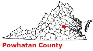 Powhatan County on the map of Virginia 2024. Cities, roads, borders and ...