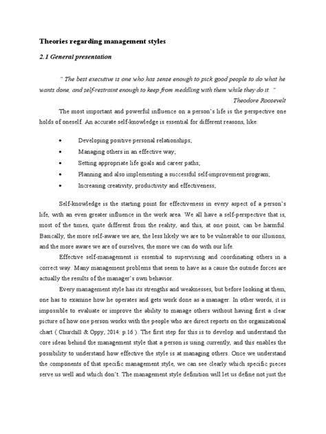Theories Regarding Management Styles: 2.1 General Presentation ...