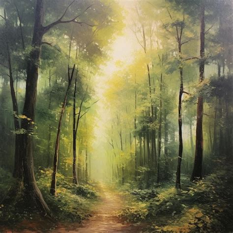 Premium AI Image | A painting of a path in the forest