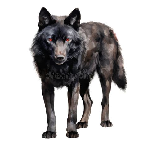 Black Wolf With Red Eyes Watercolor Illustration Stock Photo