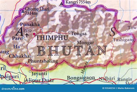 Geographic Map Of Bhutan With Important Cities Stock Photo Image Of