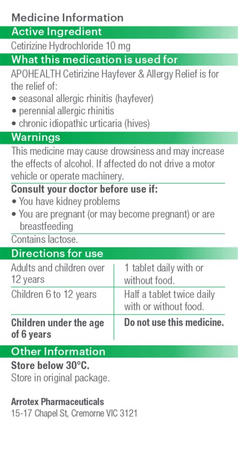 ApoHealth Cetirizine Hayfever And Allergy Relief Tablet Blister Pack 10