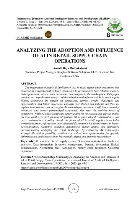 Pdf Analyzing The Adoption And Influence Of Ai In Retail Supply Chain