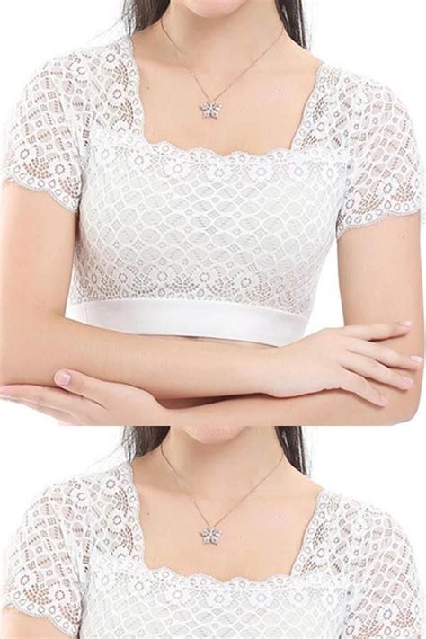 Comfortable Soft Lace Hollow Out Bando Short Sleeves Elastic Wrap Chest