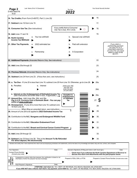 Form D 400 Download Fillable Pdf Or Fill Online Individual Income Tax Return 2022 North