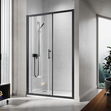 ELEGANT 1100mm Sliding Shower Enclosure Black Frame Shower Door 6mm