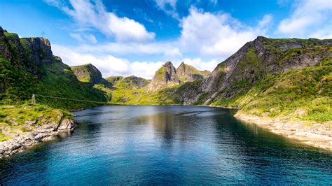 Norway Fjord Mountains Clouds Nature Sky Lake Water HD Wallpaper