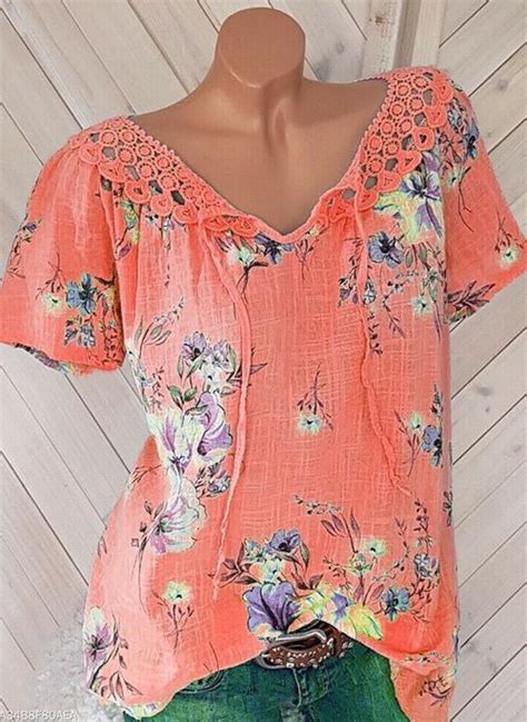 Floral Casual V Neckline Short Sleeve Blouses Yingirl