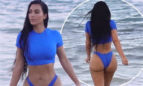 Kim Kardashian Showcases Her Famous Hourglass Curves In A Bright Blue Bikini Crop Top And
