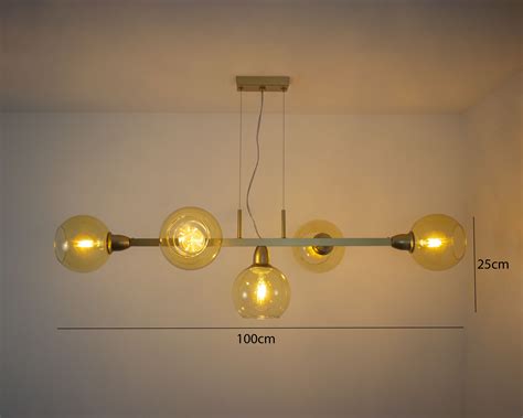 Lustre Pendente Bolas Metro Vidro Mbar Globo Dourado