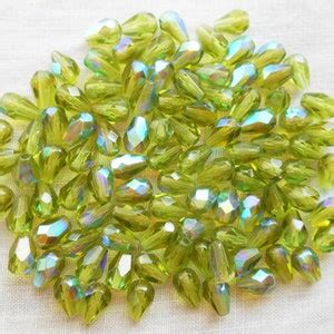 Lot Of X Mm Olivine Green Ab Teardrop Czech Glass Beads Etsy