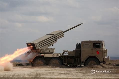 122mm Rocket Launcher Fires In Gobi Desert China Military