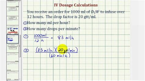 Ej C Lculo De La Dosis Iv Tasa De Flujo En Mililitros Por Hora Y